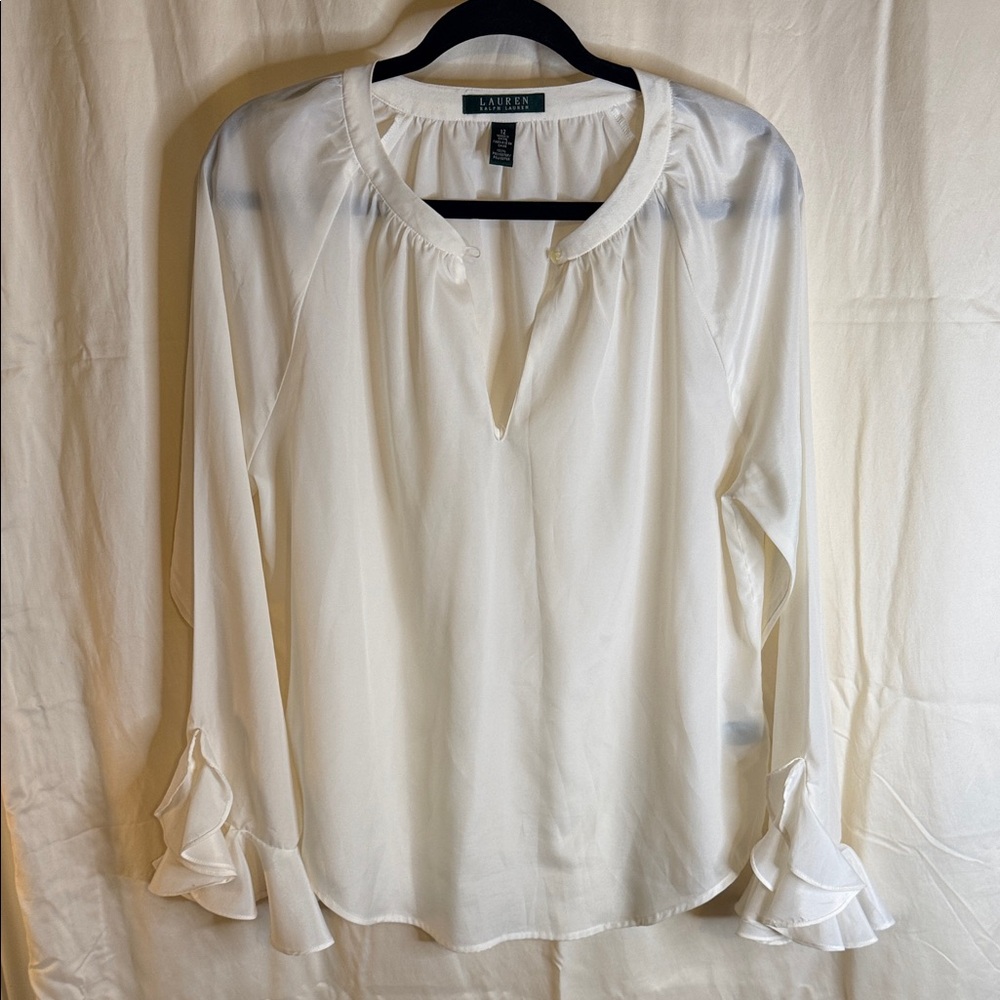 Lauren Ralph Lauren Ivory Ruffle Cuff Long-Sleeve Blouse